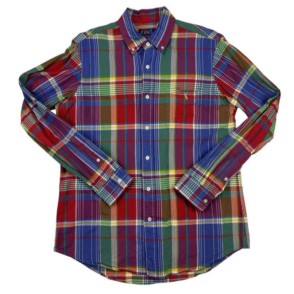 Polo Ralph Lauren Classic Fit Oxford Button Down Shirt Red Check Size M